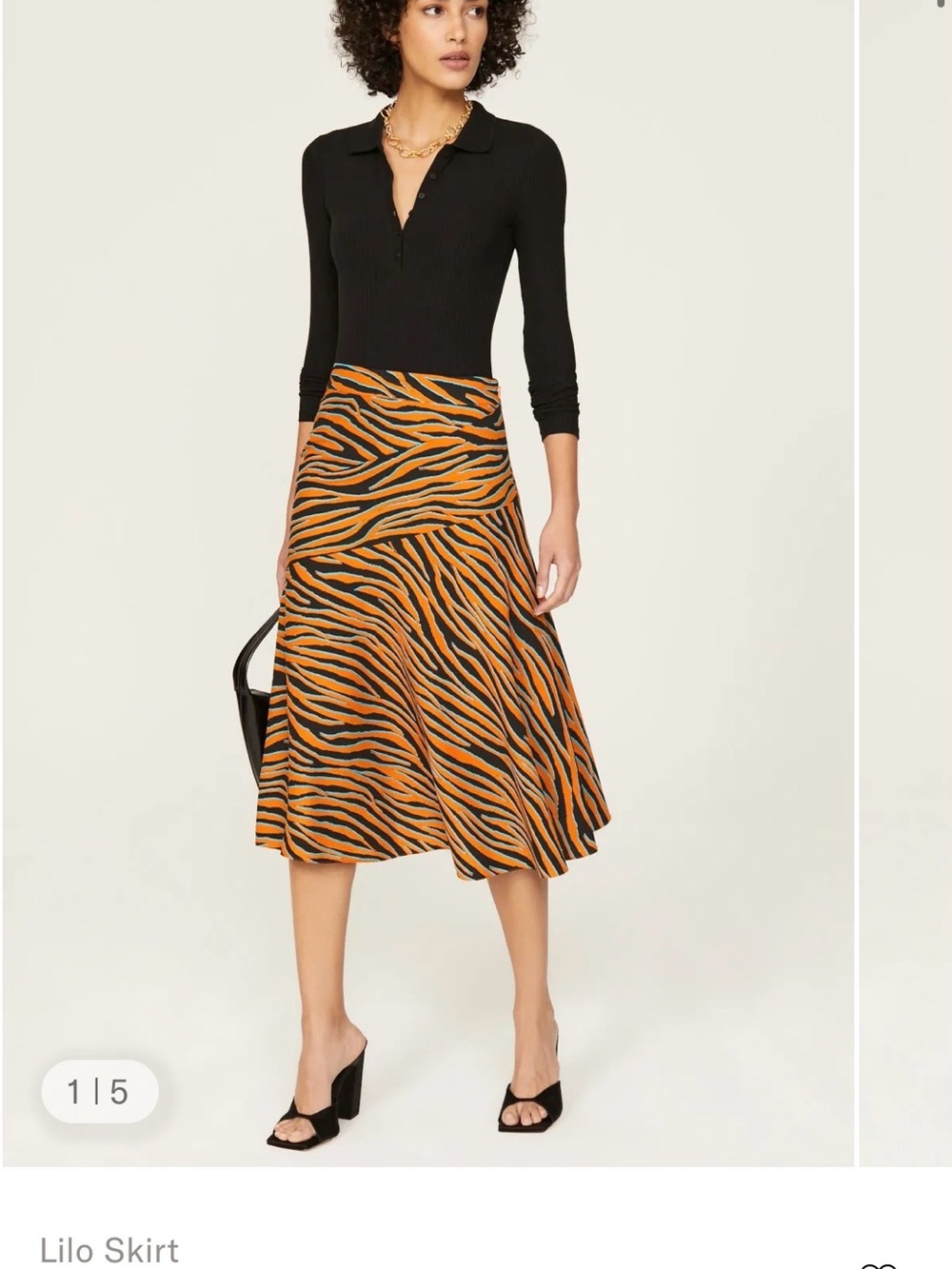 Diane Von Furstenberg Orange and Black Tiger-Print Circle Skirt